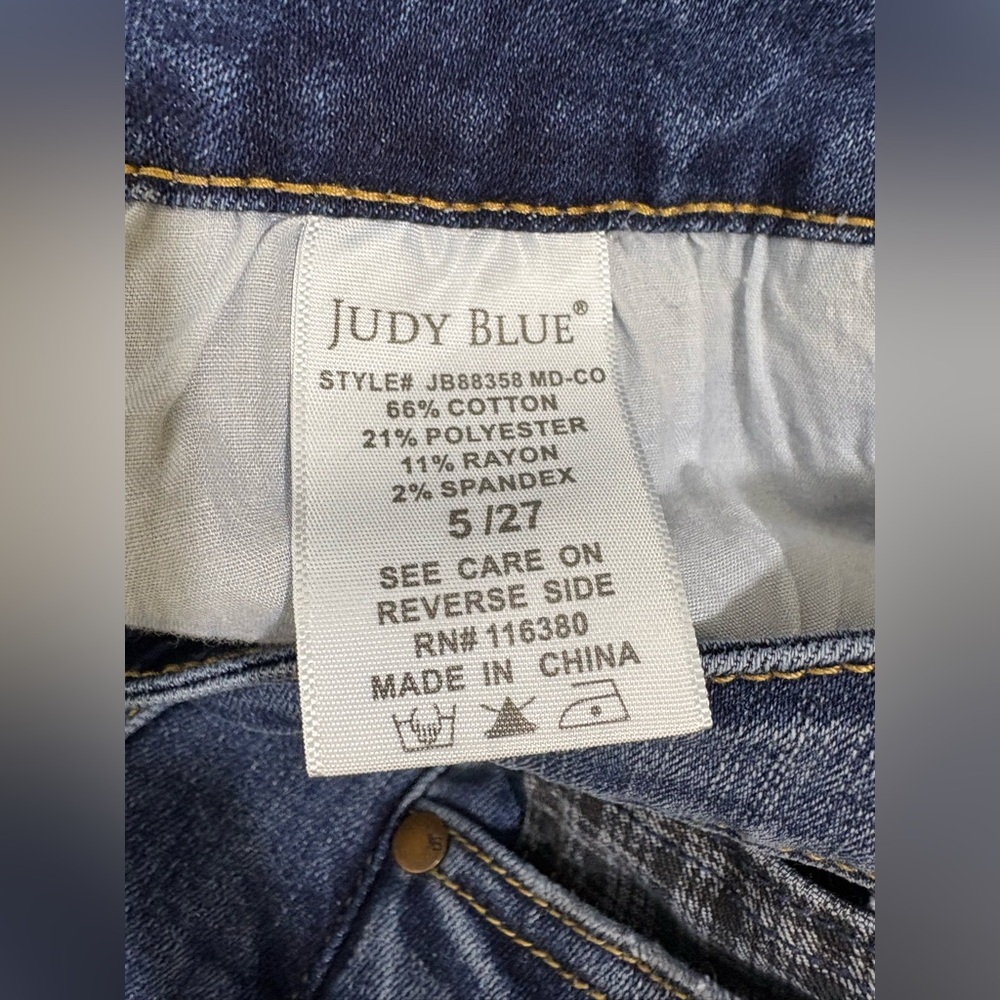 Judy Blue Plaid Cuff Mid Rise Slim Fit Distressed Denim Jeans Size 5/27 - Picture 11 of 12